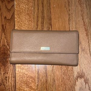 Kate Spade Red / Brown Genuine Leather Long Wallet
